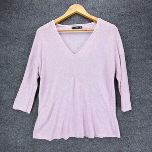 MNG Sweater Womens Small Pink V Neck Pullover Lightweight Knit Minimalist